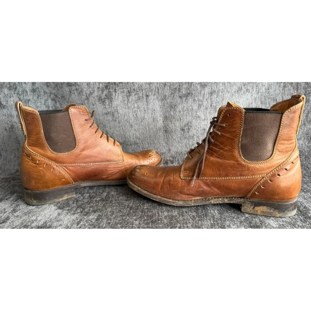 Mens Sz 8.5B Ariat Two24 Brown Leather Boots Lace Up Chelsea Elastic Side Panel